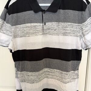 Calvin Klein Men's Polo - Black, Gray, and White Stripes
